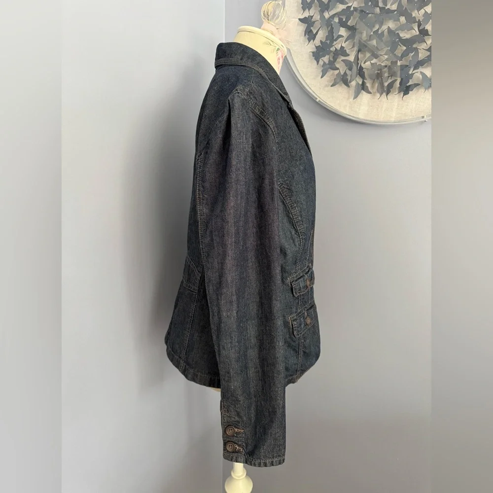 French Cuff Dark Denim Fitted Blazer Jacket